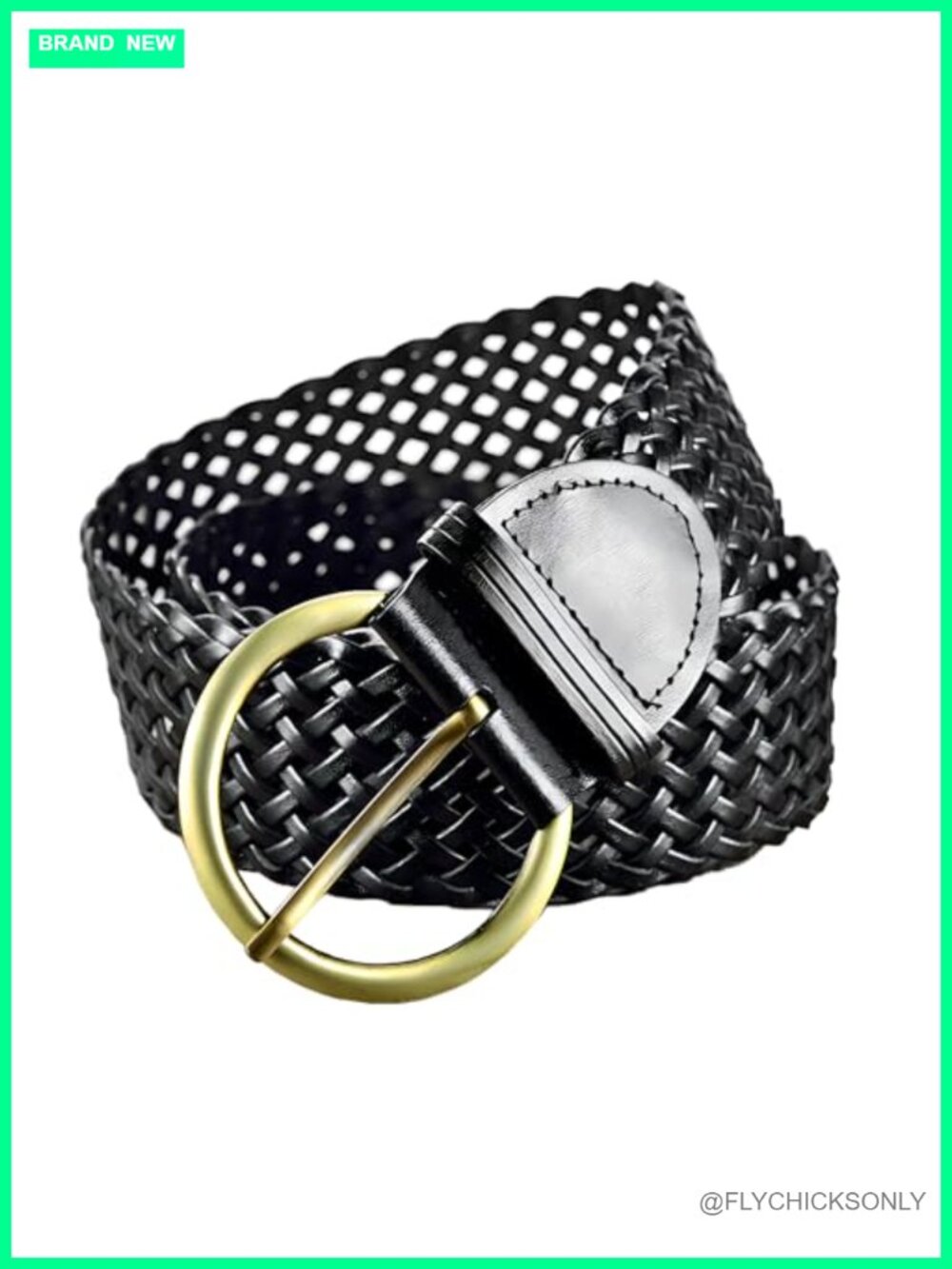 Handmade Leather Woven Wide Belt with Golden Pin Buckle